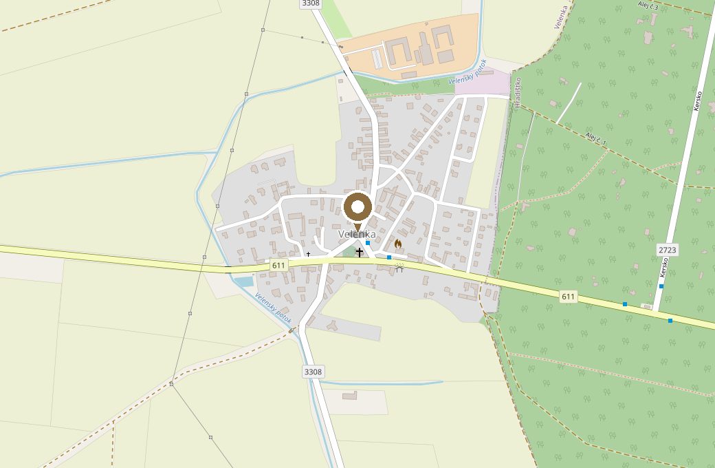 Mapa okolí dílny ve Velence